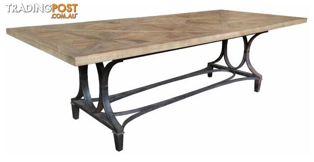 MF Bourke Recycled Elm Timber Dining Table with Rustic Metal Base SKU: JSH198