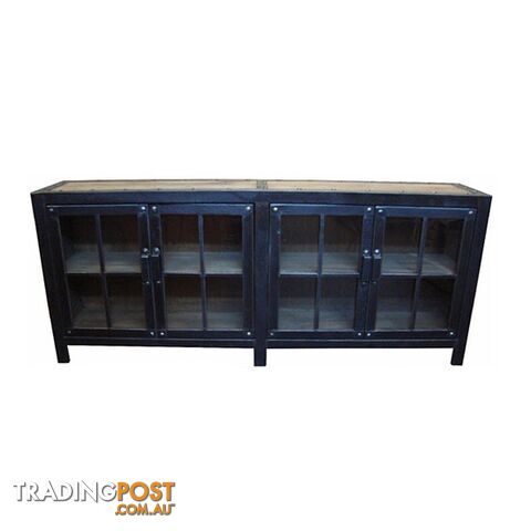 MF Recycled Elm Timber and 4 Iron with Glass Door Sideboard SKU: DL026