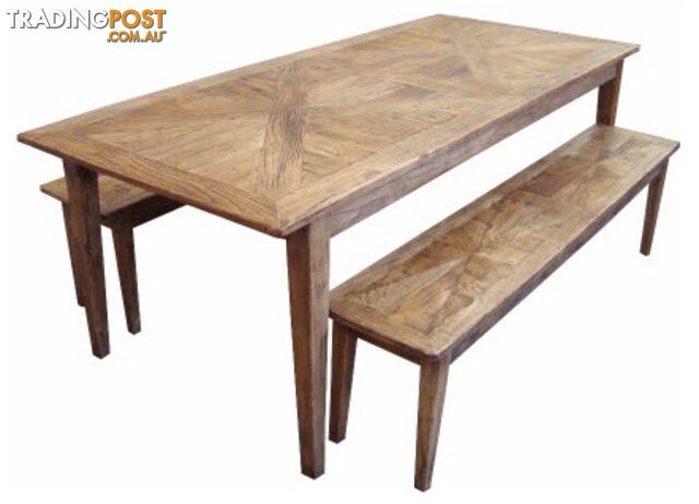 MF Parquetry Recycled Elm Timber Dining Table SKU: PX***
