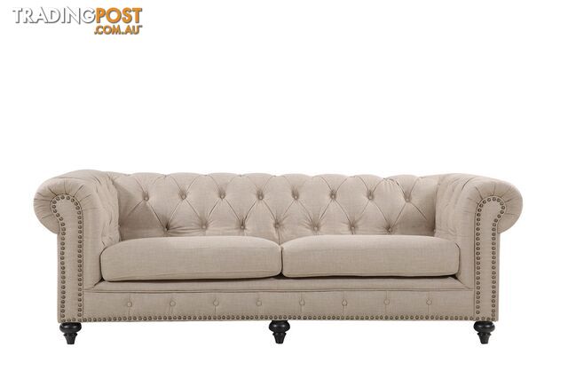 BT Chesterfield Fabric Upholstered 3 Seater Sofa SKU: CFLD-3/2-Linen