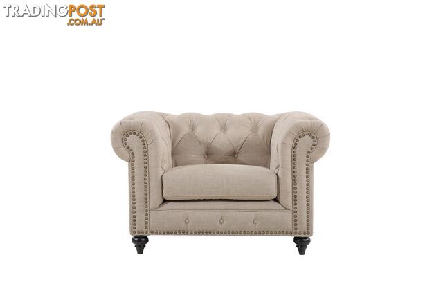 BT Chesterfield Fabric Upholstered Arm Chair SKU: CFLD-ARM-Linen