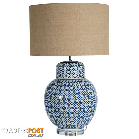 SH Macy Ceramic Table Lamp with Blue and white geometric pattern SKU: 06-136