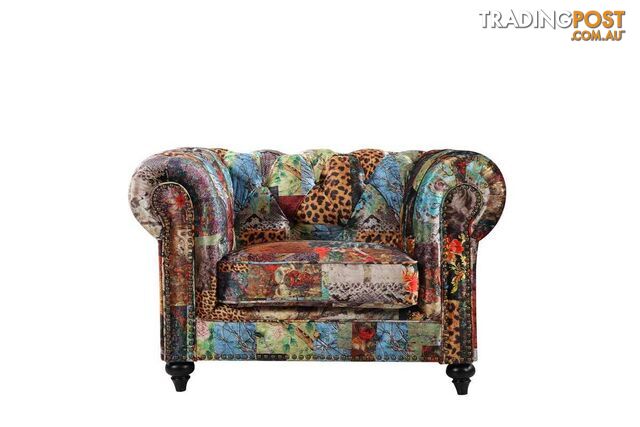 BT Chesterfield Fabric Upholstered Arm Chair - Patchwork SKU: CFLD-ARM/PATCH