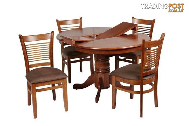 MA Lotus Round Extendable Dining Table with 4 Solid Timber Chair Set SKU: LOT P 10 14 5PA