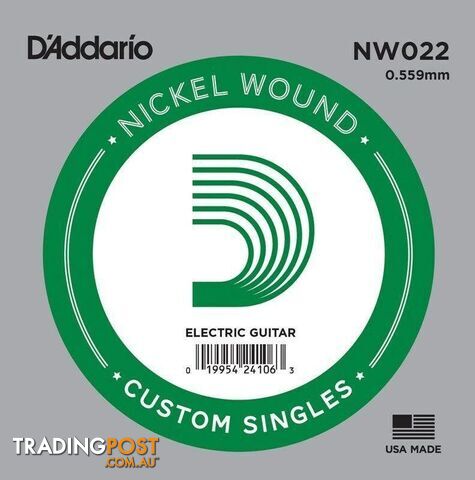 2 x D'Addario NW022 Single Nickel Wound .022 Electric Guitar Strings, String - SCM-NW022-2