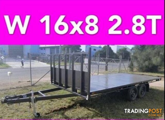 16x8 table top tandem trailer flatbed extra heavy duty 2800kg ATM