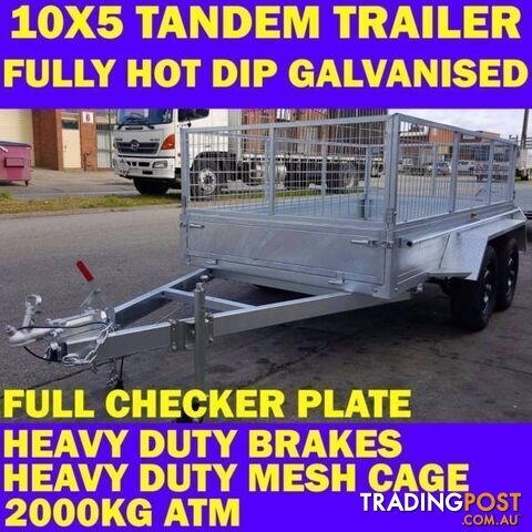 10x5 tandem trailer fully galvanised heavy duty wth cage 2000kg 1