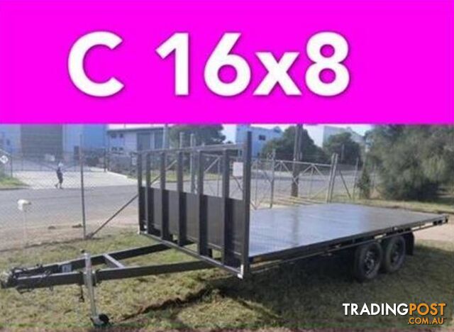 16x8 table top tandem trailer flatbed extra heavy duty 2000kg ATM
