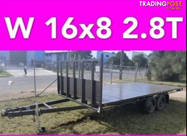 16x8 table top tandem trailer flatbed extra heavy duty 2800kg ATM