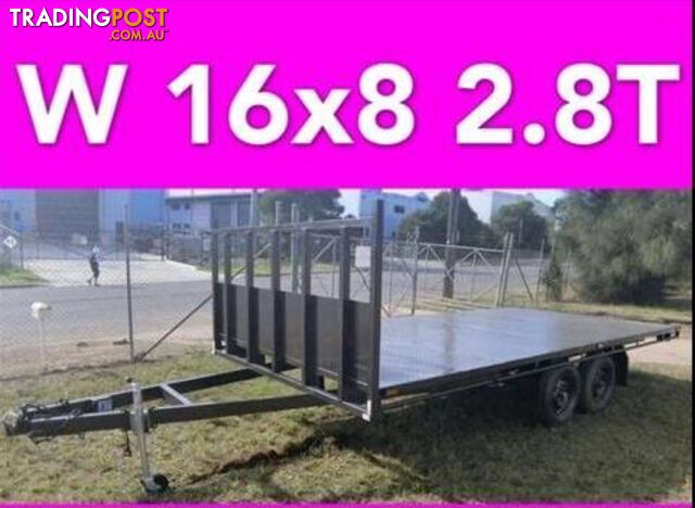 16x8 table top tandem trailer flatbed extra heavy duty 2800kg ATM