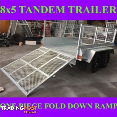 8X5 GALVANISED TANDEM TRAILER WITH FOLD DOWN RAMP 2000KGS ATM 1