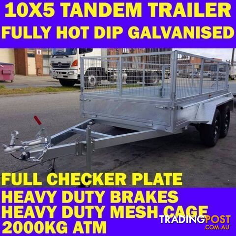 10x5 tandem trailer fully galvanised heavy duty wth cage 2000kg 1