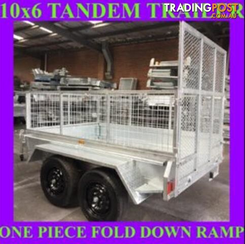 10x6 TANDEM TRAILER WITH CAGE FOLD DOWN RAMP HOP DIP GALVANISED 1