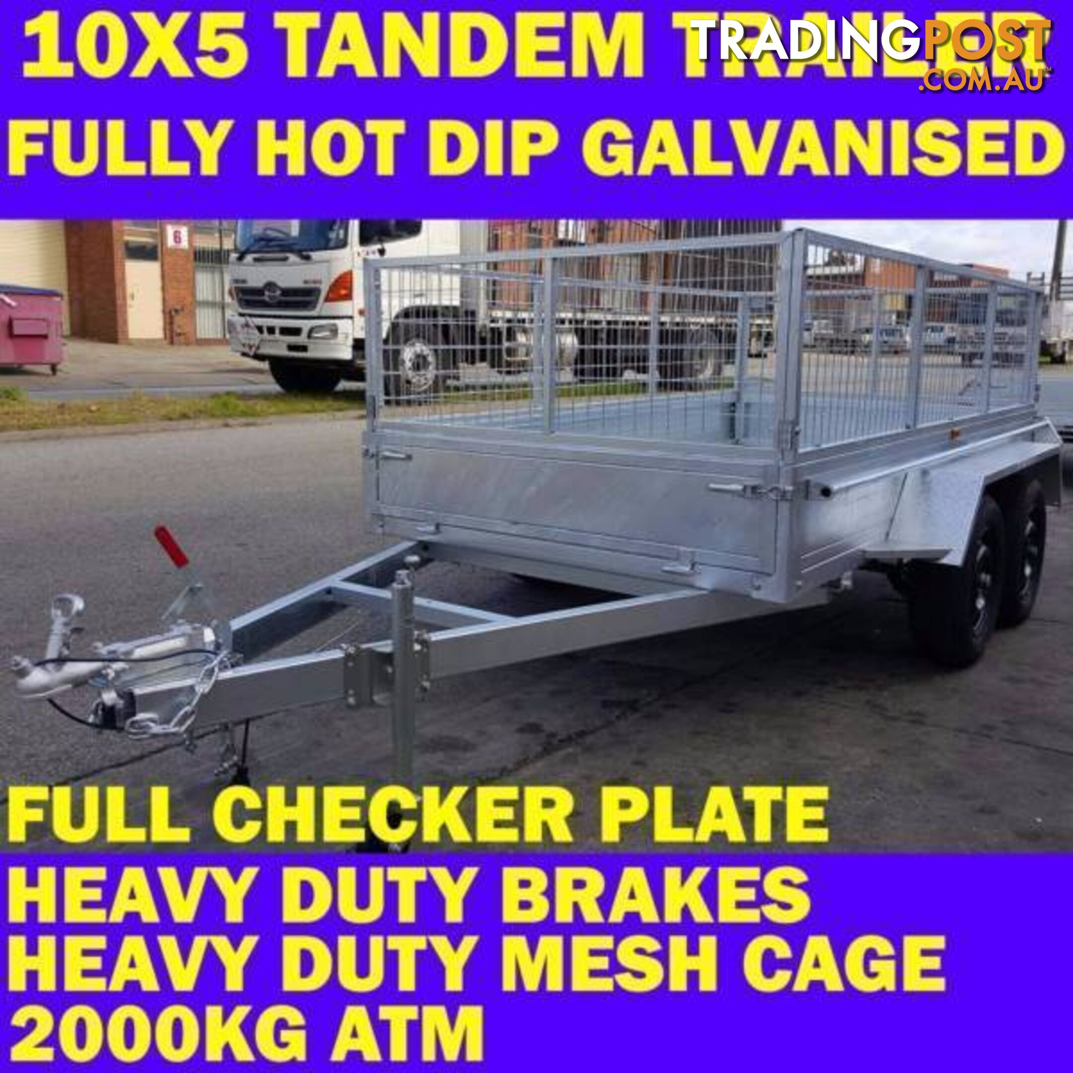 10x5 tandem trailer fully galvanised heavy duty wth cage 2000kg 1