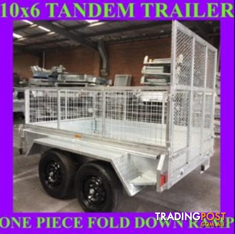 10x6 TANDEM TRAILER WITH CAGE FOLD DOWN RAMP HOP DIP GALVANISED 1