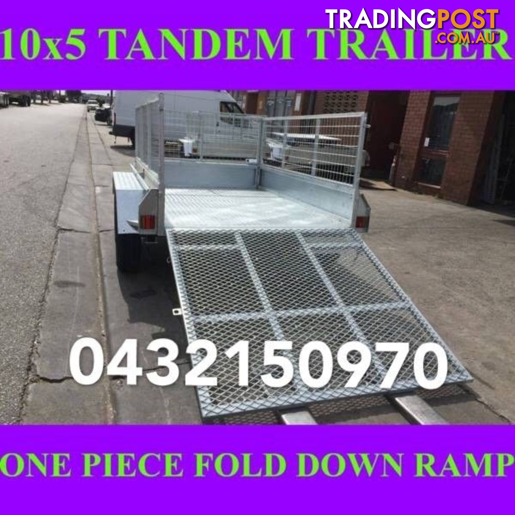 10x5 tandem trailer fully galvanised with cage & fold down ramp 1