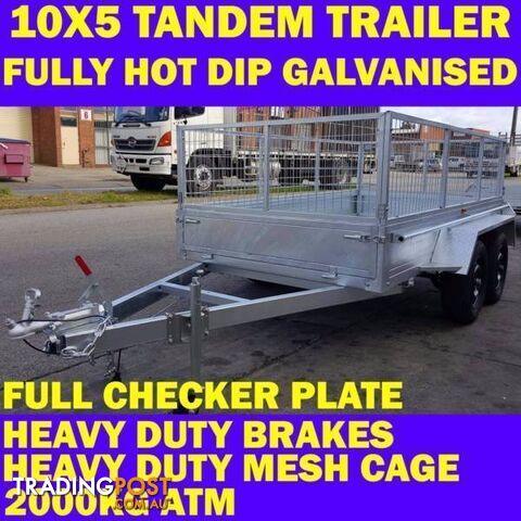 10x5 tandem trailer fully galvanised heavy duty wth cage 2000kg 1