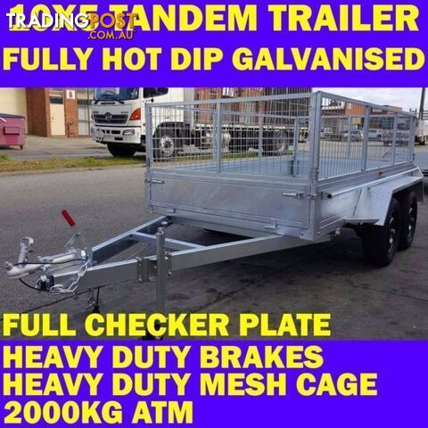 10x5 tandem trailer fully galvanised heavy duty wth cage 2000kg 1