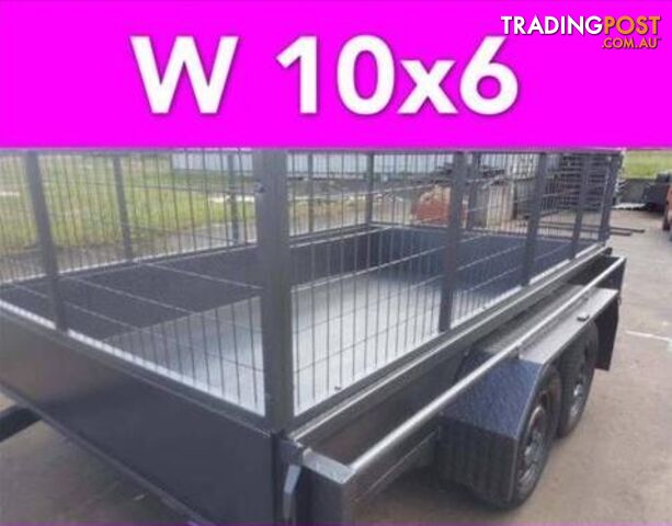 10x6 TANDEM TRAILER WTH CAGE 2000KG 1 PCE FOLD FULL CHECKER PLATE