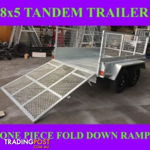 8X5 GALVANISED TANDEM TRAILER WITH FOLD DOWN RAMP 2000KGS ATM 1