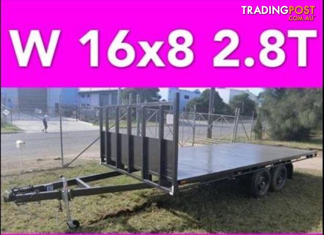 16x8 table top tandem trailer flatbed extra heavy duty 2800kg ATM