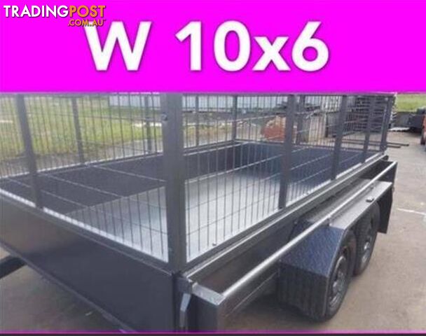 10x6 TANDEM TRAILER WTH CAGE 2000KG 1 PCE FOLD FULL CHECKER PLATE