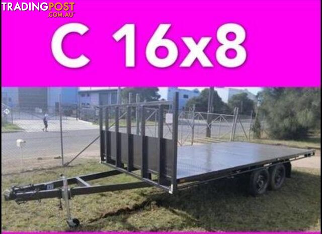 16x8 table top tandem trailer flatbed extra heavy duty 2000kg ATM