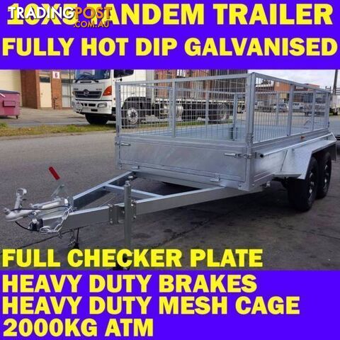 10x5 tandem trailer fully galvanised heavy duty wth cage 2000kg 1