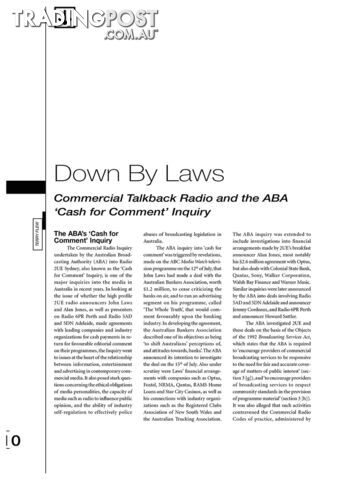 Down By Laws: Commercial Talkback Radio and the ABA 'Cash for Comment' Inquiry