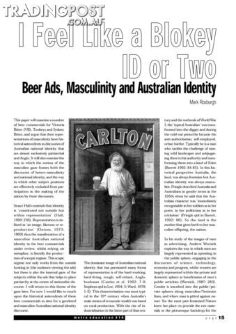 I Feel Like a Blokey ID or Two: Beer Ads, Masculinity and Australian Identity