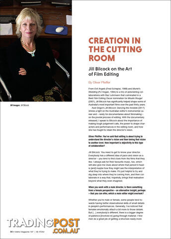 Creation in the Cutting Room: Jill Bilcock on the Art of Film Editing