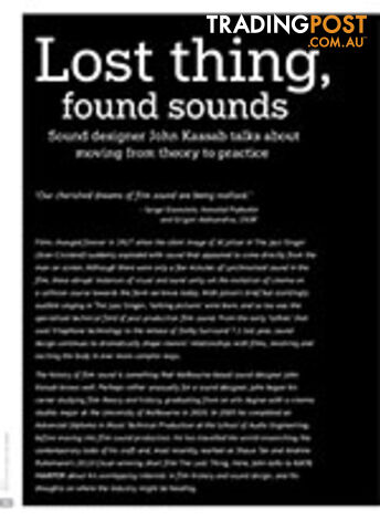 Lost Thing, Found Sounds: Sound Designer John Kassab Talks about Moving from Theory to Practice