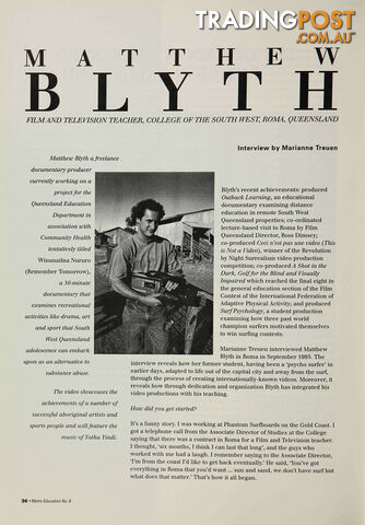 Matthew Blyth: Film and Television Teacher, College of the South West, Roma,...