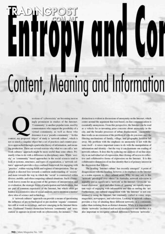 Entropy and Community: Content, Meaning and Information in Network Culture