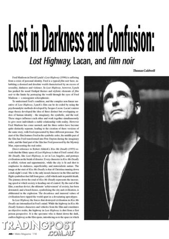 Lost in Darkness and Confusion: 'Lost Highway', Lacan, and film noir