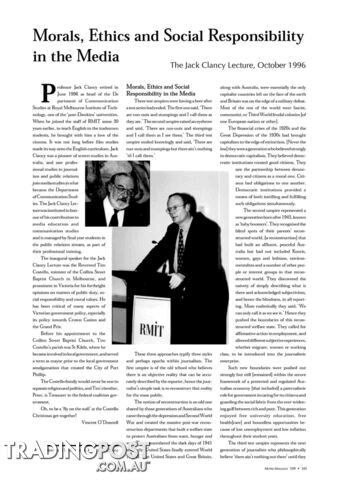 Morals, Ethics and Social Responsibility in the Media: The Jack Clancy Lecture,...