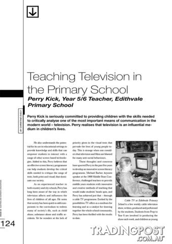 Teaching Television in the Primary School: Perry Kick, Year 5/6 Teacher,...