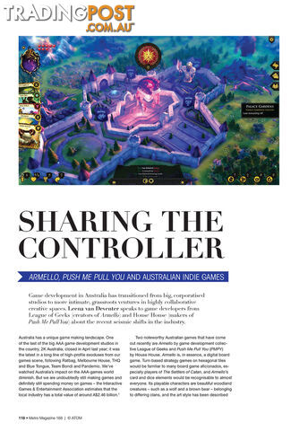 Sharing the Controller: Armello, Push Me Pull You and Australian Indie Games