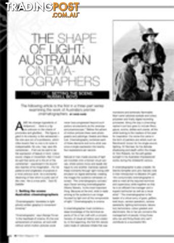 The Shape of Light - Australian Cinematographers: Part One: Setting the Scene;...