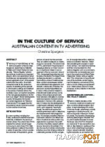 In the Culture of Service: Australian Content in TV Advertising