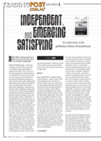 Independent, Emerging and Satisfying: An Interview with Publisher Henry...