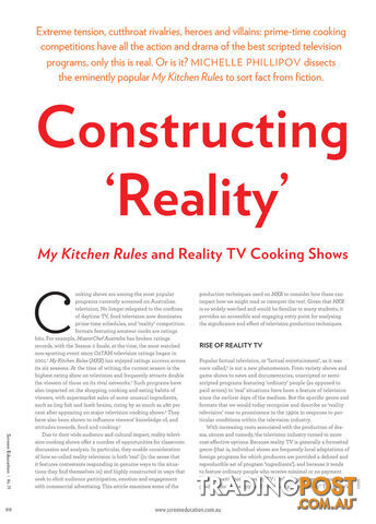 Constructing 'Reality': My Kitchen Rules and Reality TV Cooking Shows