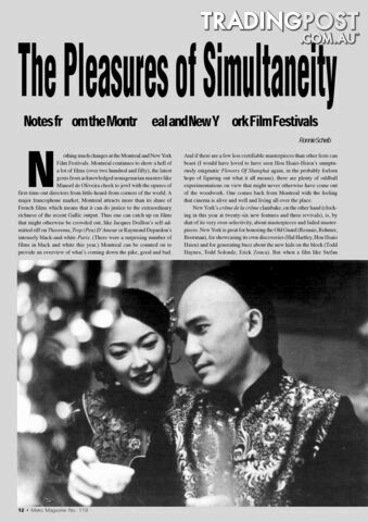 The Pleasures of Simultaneity: Notes from the Montreal and New York Film...
