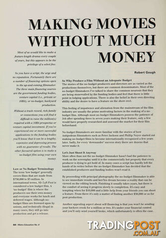 Making Movies Without Much Money