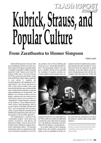 Kubrick, Strauss, and Popular Culture: From Zarathustra to Homer Simpson