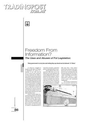 Freedom from Information? The Uses and Abuses of Fol Legislation