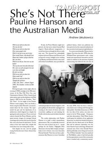 She's Not There: Pauline Hanson and the Australian Media