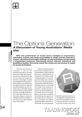 The Options Generation: A Discussion of Young Australians' Media Use