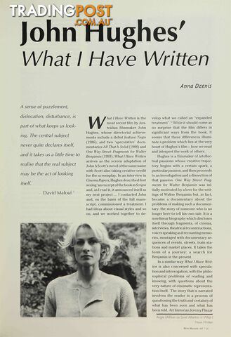 John Hughes' 'What I Have Written'