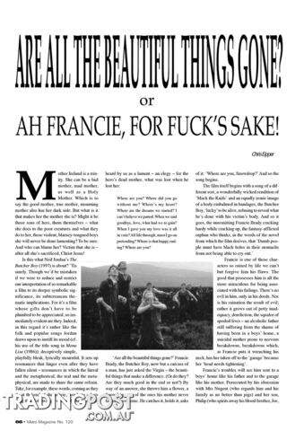 Are All the Beautiful Things Gone? Or Ah Francie, for Fuck's Sake!